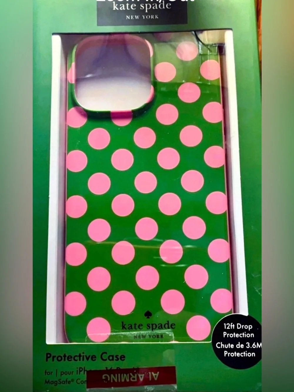 NEW KATE SPADE Green Case with Pink Polka Dots. 16 Pro Max.
